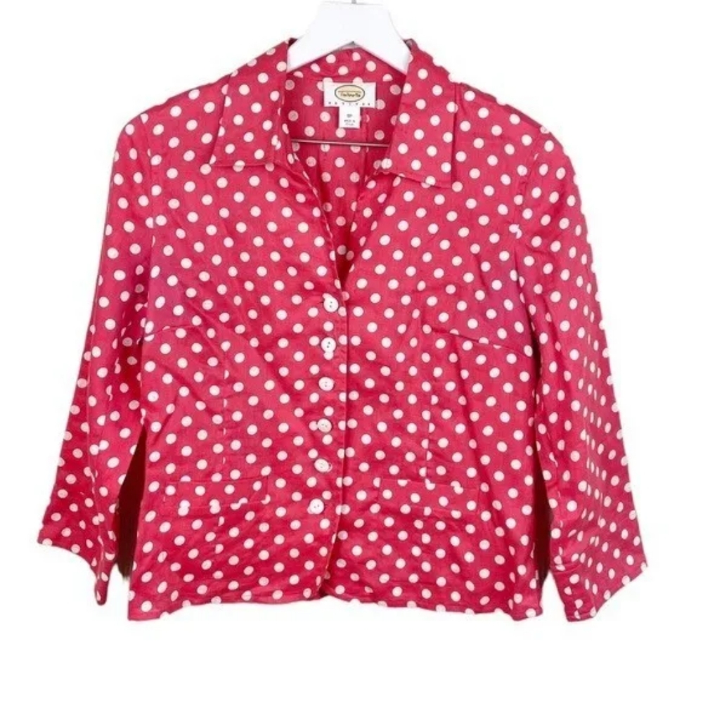 Talbots Coral Polkadot Linen Lightweight Shacket Blazer Jacket 10